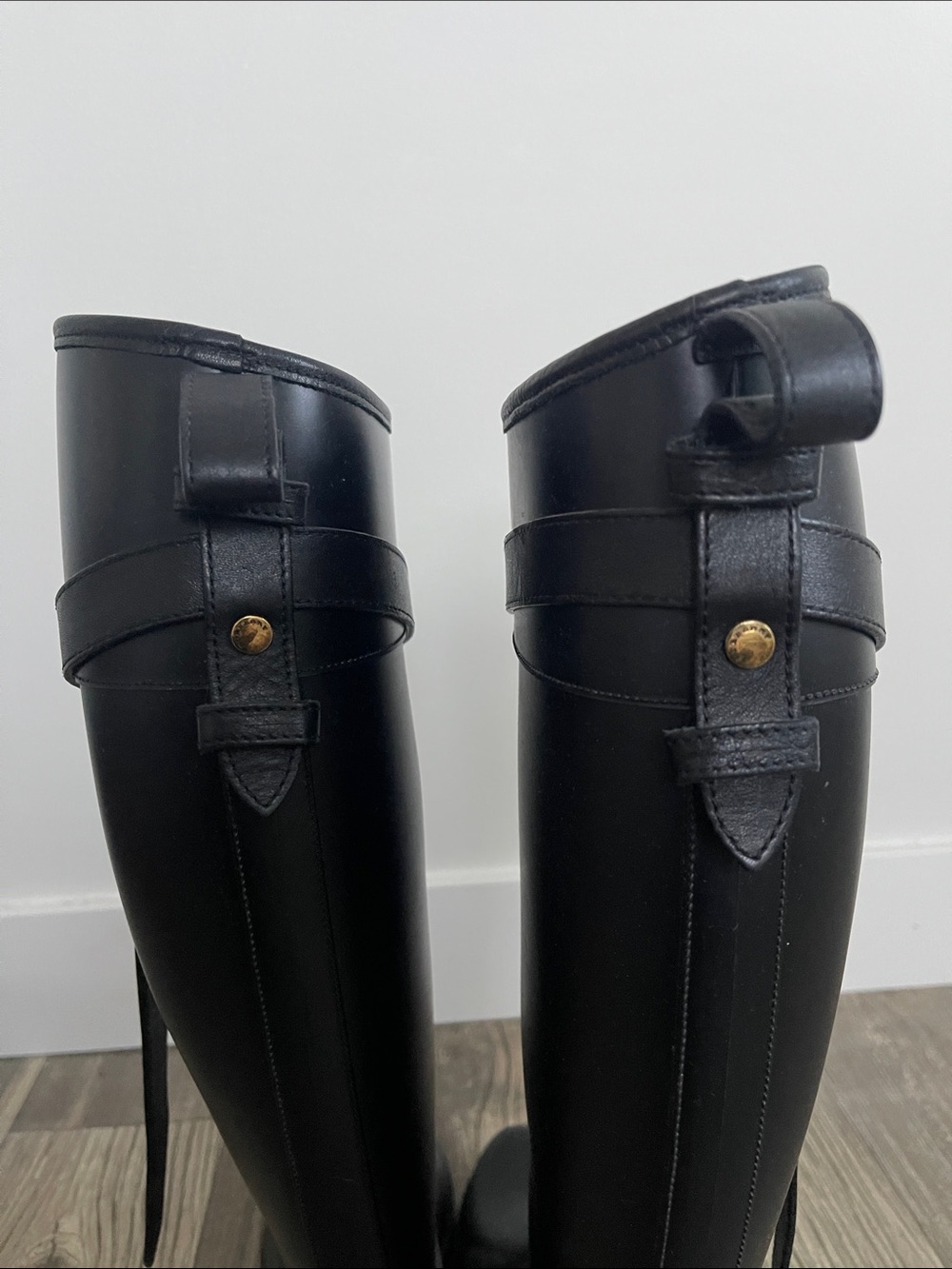 Burberry Tall Black Rain Boots with Leather Buckle Detail - Picture 8 of 12